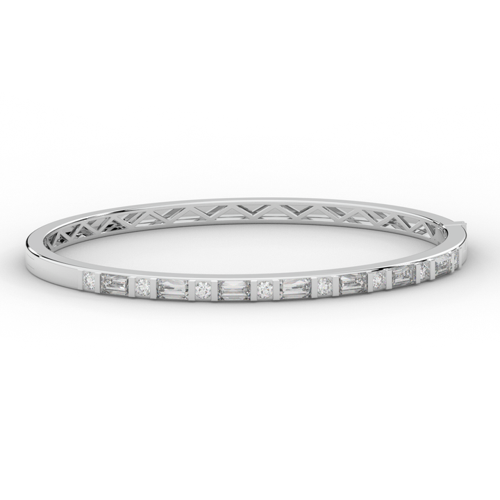 2.75CT.TW ROUND AND EMERALD CUT LAB DIAMOND SHARED PRONG BANGLE - Nazarelle