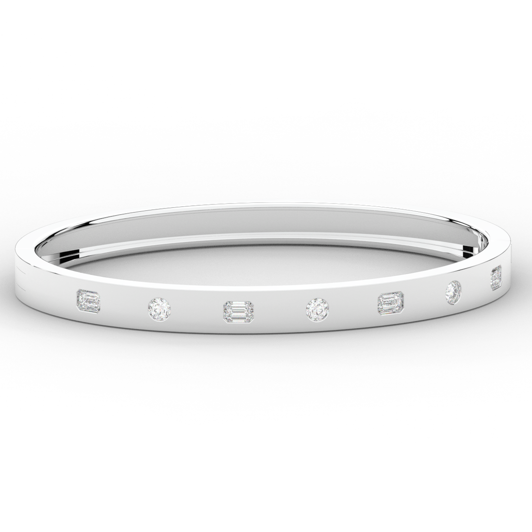 1.00CT.TW ROUND AND EMERALD CUT LAB DIAMOND BEZEL SET BANGLE - Nazarelle
