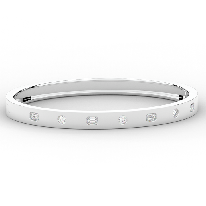 1.00CT.TW ROUND AND EMERALD CUT LAB DIAMOND BEZEL SET BANGLE - Nazarelle