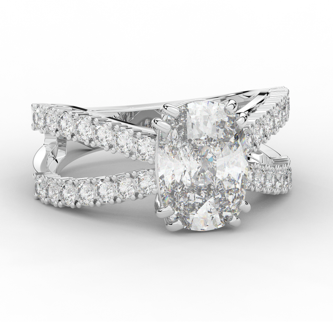 3.75CT.TW CUSHION LAB DIAMOND SPLIT BAND ENGAGEMENT RING - Nazarelle
