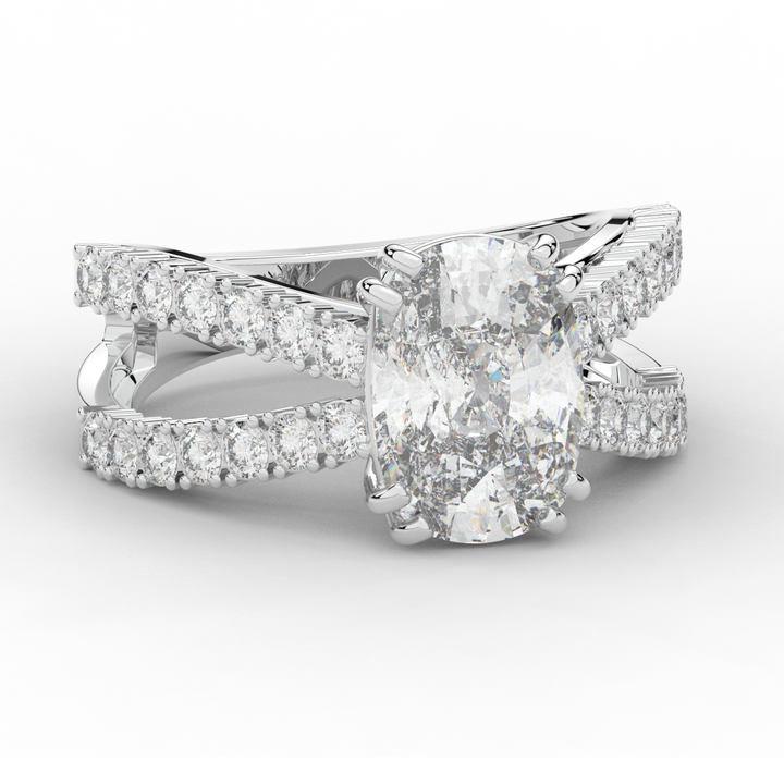 3.75CT.TW CUSHION LAB DIAMOND SPLIT BAND ENGAGEMENT RING - Nazarelle