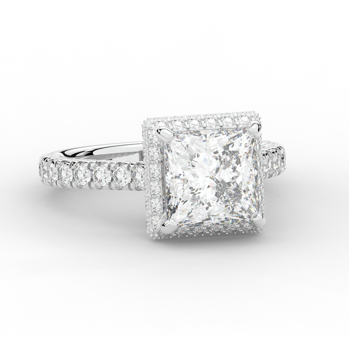 3.90CT.TW PRINCESS LAB DIAMOND HALO ENGAGEMENT RING - Nazarelle
