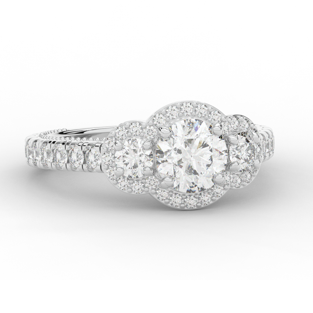 2.15CT.TW ROUND LAB DIAMOND 3 STONE HALO ENGAGEMENT RING - Nazarelle
