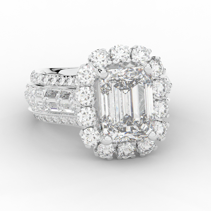8.00CT.TW EMERALD CUT LAB DIAMOND HALO ENGAGEMENT RING - Nazarelle