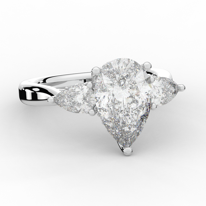 3.70CT.TW PEAR LAB DIAMOND 3 STONE ENGAGEMENT RING - Nazarelle