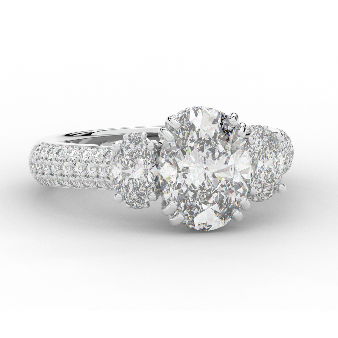 3.70CT.TW OVAL LAB DIAMOND 3 STONE ENGAGEMENT RING - Nazarelle