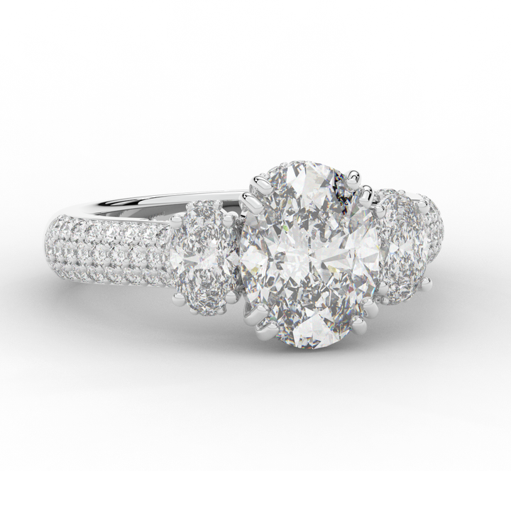 3.70CT.TW OVAL LAB DIAMOND 3 STONE ENGAGEMENT RING - Nazarelle