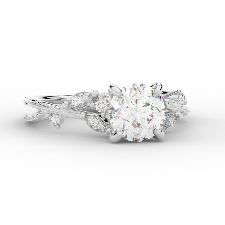1.75CT.TW ROUND LAB DIAMOND STYLIZED VINE AND TREE BARK FINISH ENGAGEMENT RING - Nazarelle