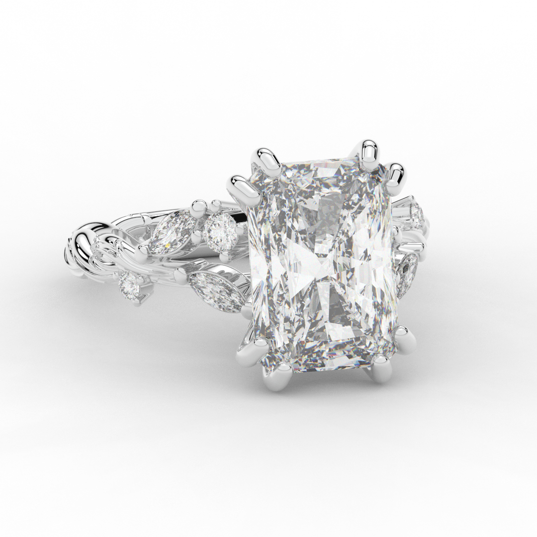 5.30CT.TW RADIANT LAB DIAMOND STYLIZED VINE AND TREE BARK FINISH ENGAGEMENT RING - Nazarelle