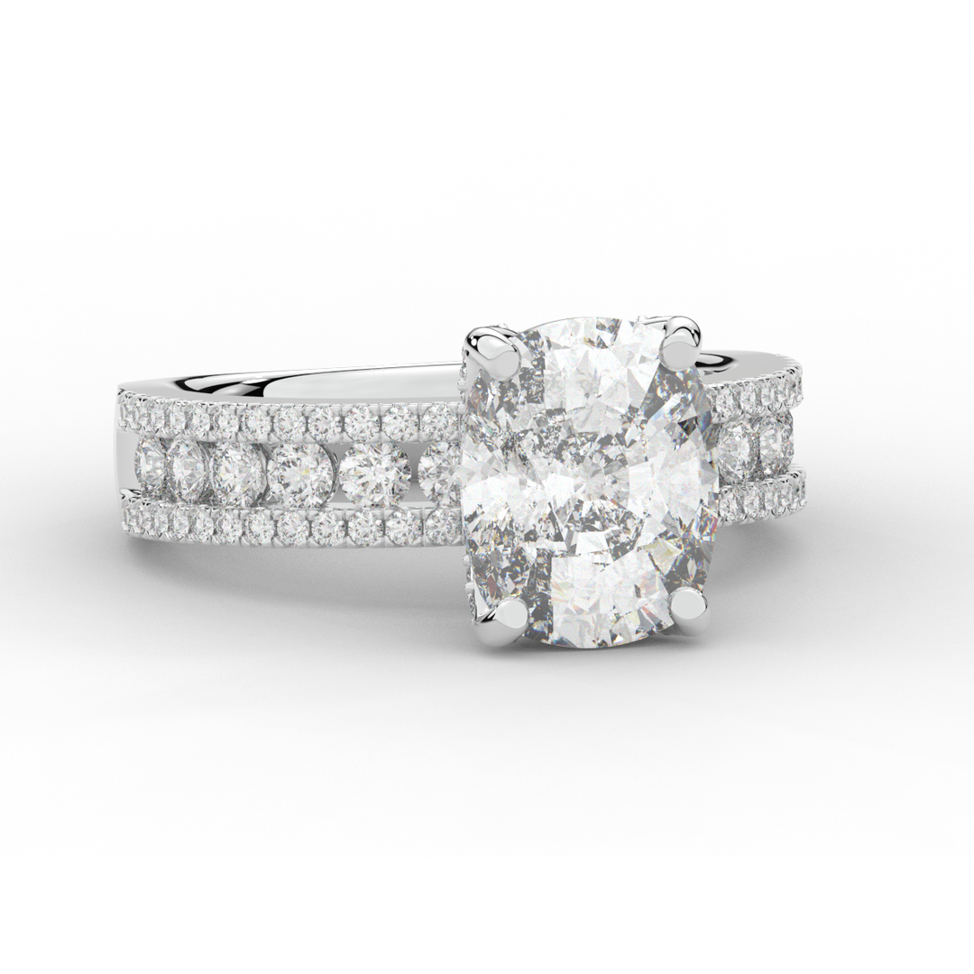 3.95CT.TW CUSHION LAB DIAMOND SOLITAIRE ENGAGEMENT RING - Nazarelle