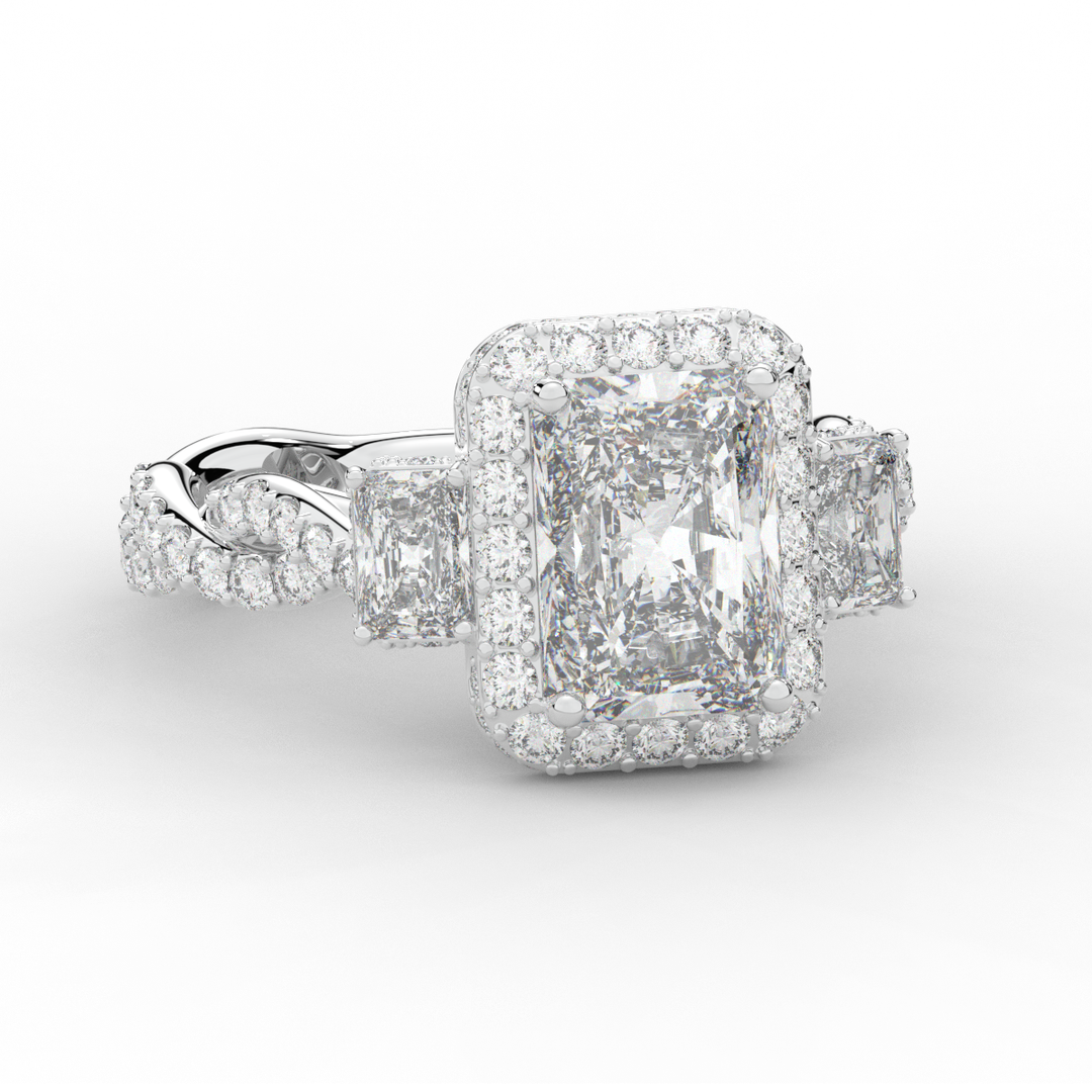 4.70CT.TW RADIANT LAB DIAMOND 3 STONE ENGAGEMENT RING - Nazarelle