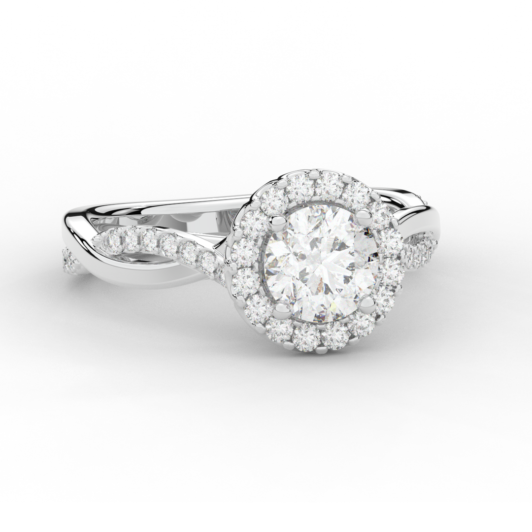 1.35CT.TW ROUND LAB DIAMOND HALO TWIST BAND ENGAGEMENT RING - Nazarelle