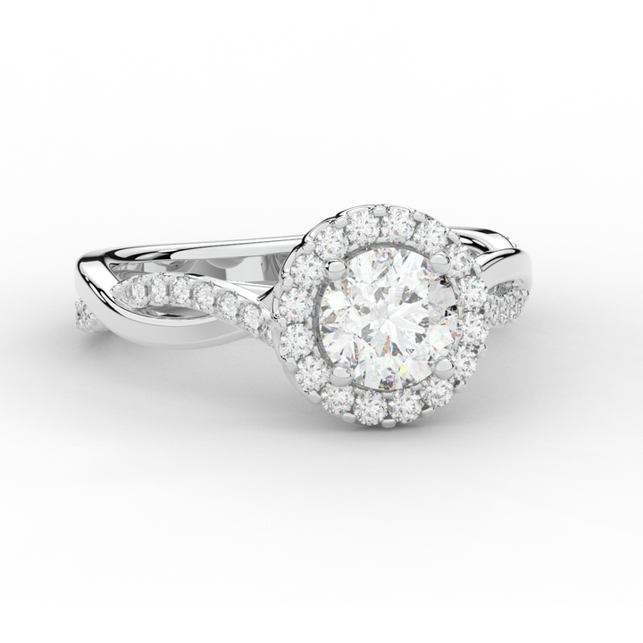 1.35CT.TW ROUND LAB DIAMOND HALO TWIST BAND ENGAGEMENT RING - Nazarelle