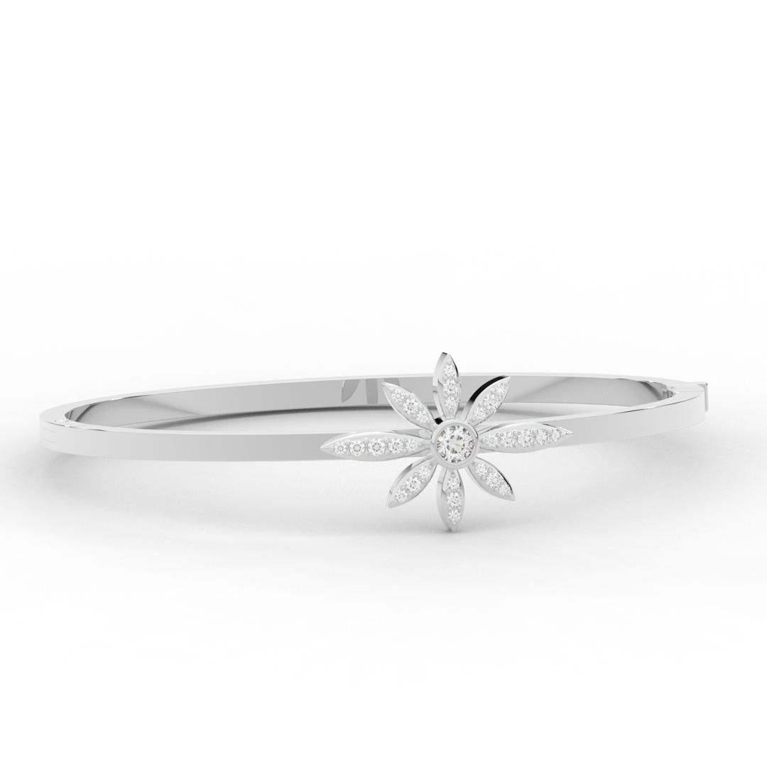 0.40CT.TW ROUND LAB BEZEL AND PRONG SET FLOWER DIAMOND BANGLE - Nazarelle