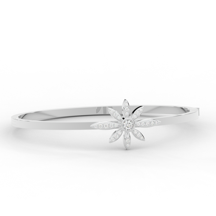 0.40CT.TW ROUND LAB BEZEL AND PRONG SET FLOWER DIAMOND BANGLE - Nazarelle