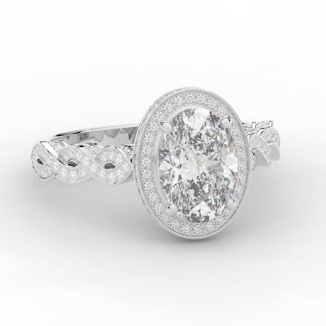 3.10CT.TW OVAL LAB DIAMOND HALO ENGAGEMENT RING - Nazarelle