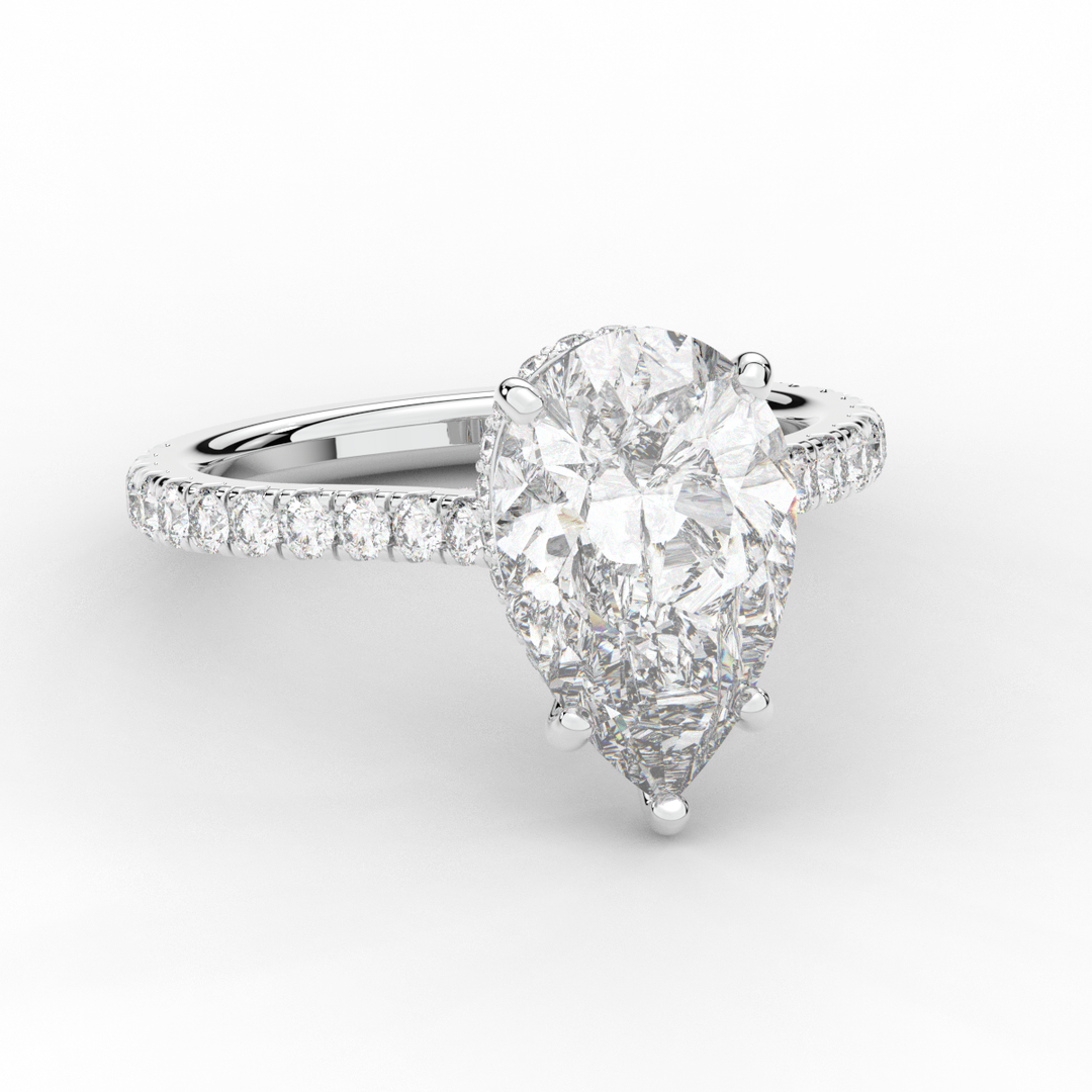 4.60CT.TW PEAR LAB DIAMOND UNDERHALO SOLITAIRE ENGAGEMENT RING - Nazarelle