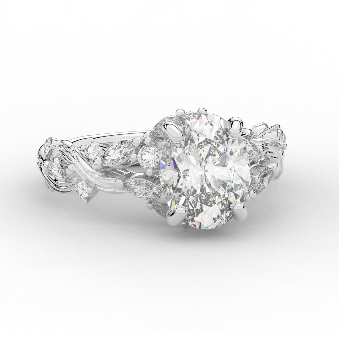 2.60CT.TW OVAL LAB DIAMOND STYLIZED VINE AND TREE BARK FINISH ENGAGEMENT RING - Nazarelle