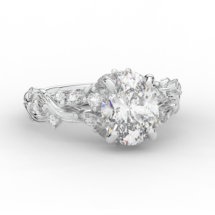2.60CT.TW OVAL LAB DIAMOND STYLIZED VINE AND TREE BARK FINISH ENGAGEMENT RING - Nazarelle