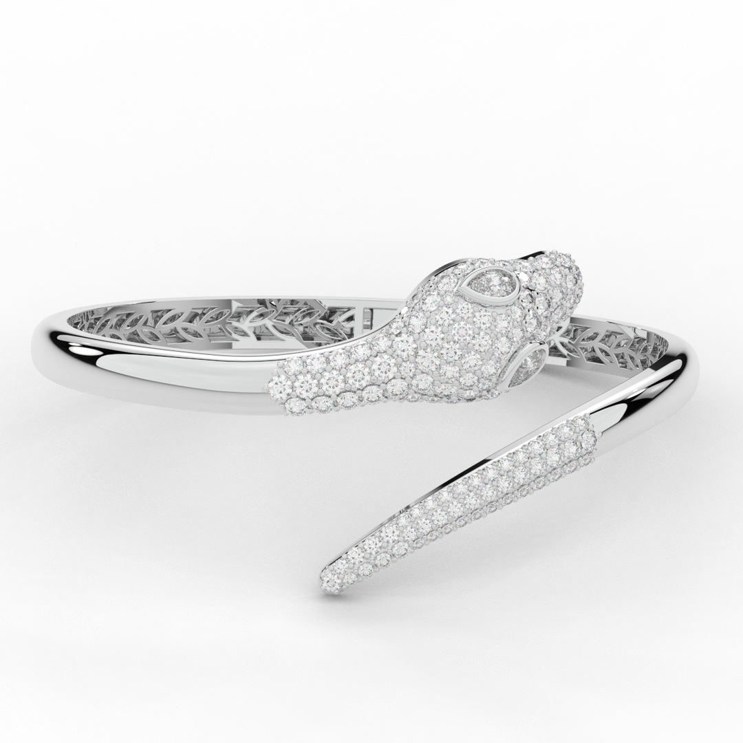 3.75CT.TW ROUND AND PEAR LAB DIAMOND SNAKE BANGLE - Nazarelle