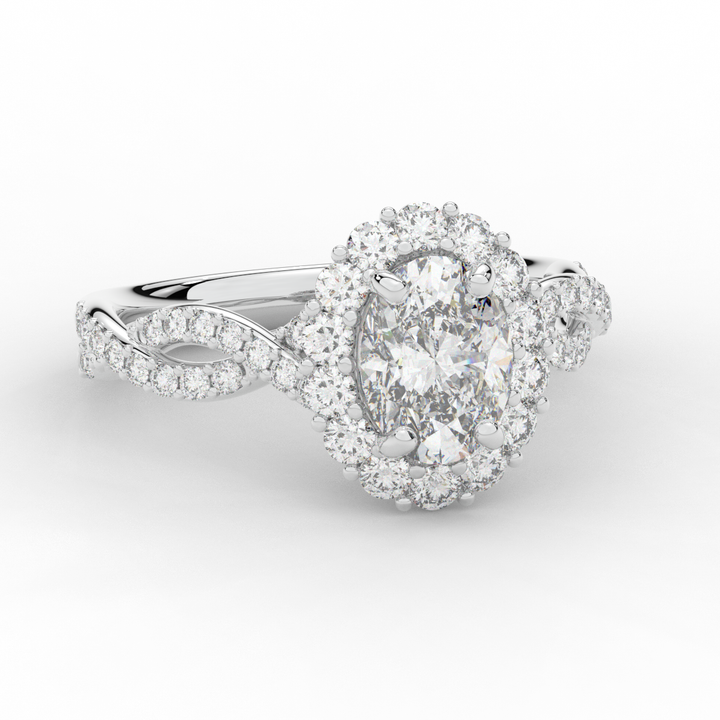 1.75CT.TW OVAL LAB DIAMOND HALO TWIST BAND ENGAGEMENT RING - Nazarelle