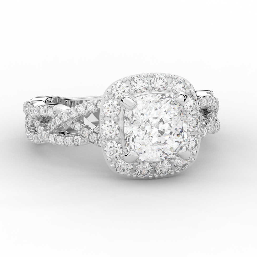 2.70CT.TW CUSHION LAB DIAMOND HALO TRIPLE TWIST ENGAGEMENT RING - Nazarelle