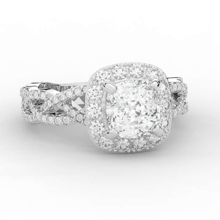 2.70CT.TW CUSHION LAB DIAMOND HALO TRIPLE TWIST ENGAGEMENT RING - Nazarelle