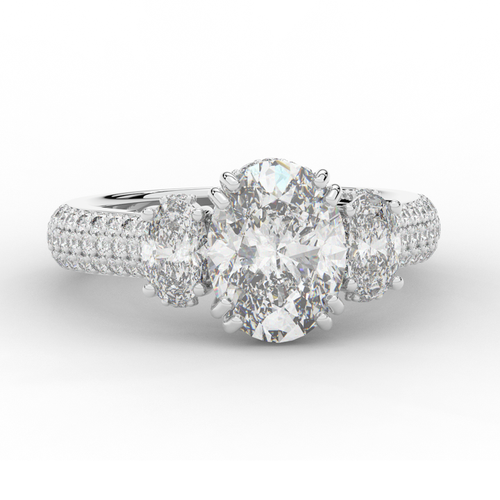 3.70CT.TW OVAL LAB DIAMOND 3 STONE ENGAGEMENT RING - Nazarelle