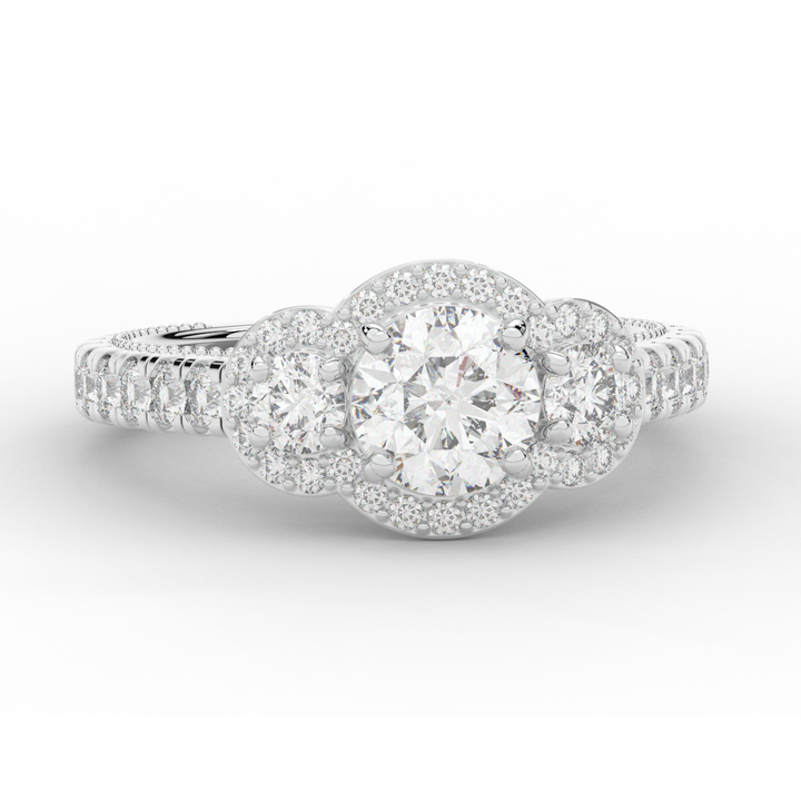 2.15CT.TW ROUND LAB DIAMOND 3 STONE HALO ENGAGEMENT RING - Nazarelle