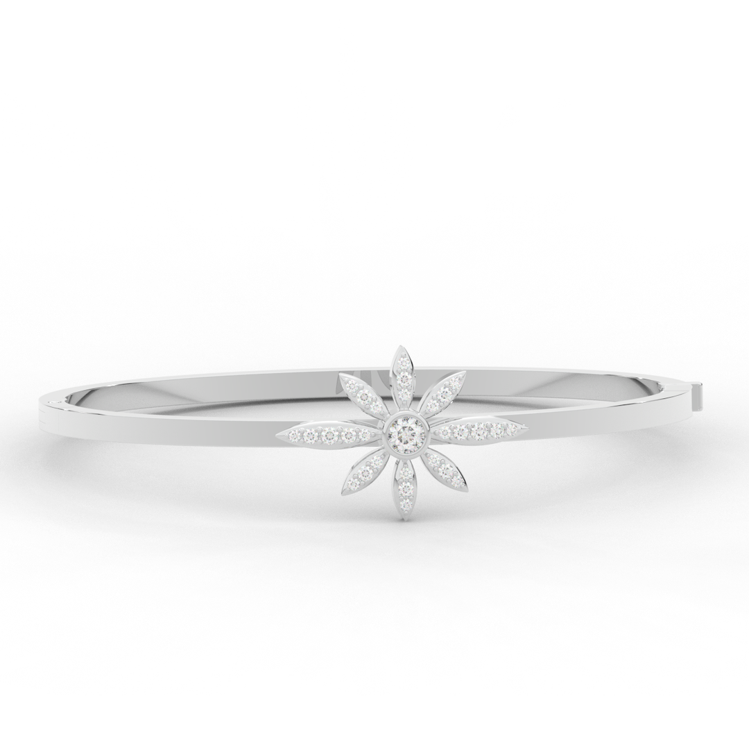 0.40CT.TW ROUND LAB BEZEL AND PRONG SET FLOWER DIAMOND BANGLE - Nazarelle