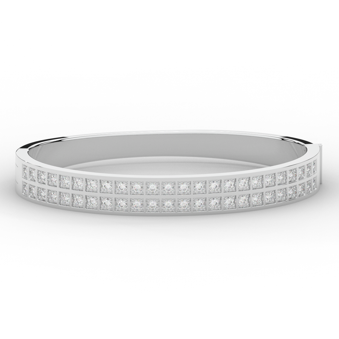 2.00CT.TW ROUND LAB TWO ROW DIAMOND BANGLE - Nazarelle