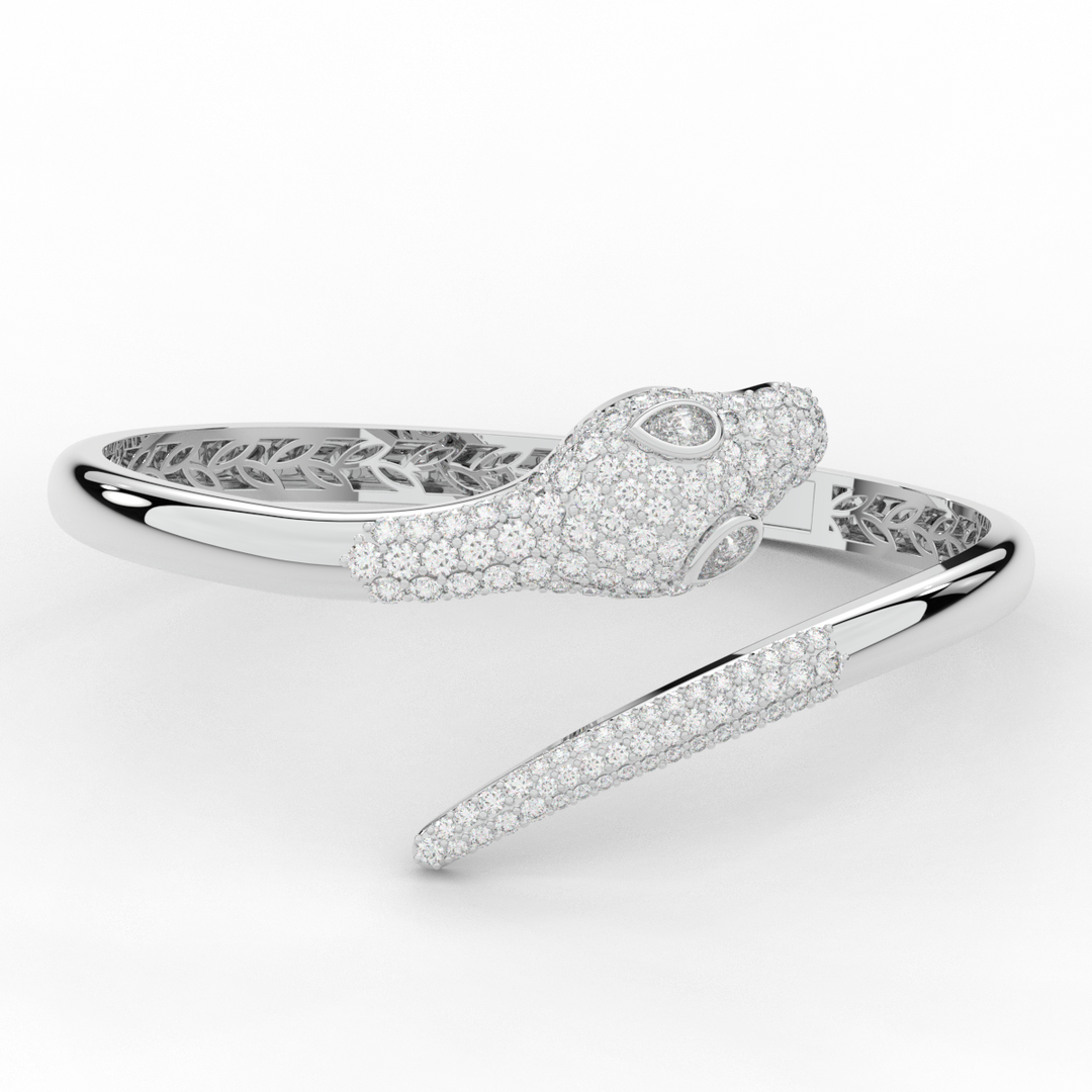 3.75CT.TW ROUND AND PEAR LAB DIAMOND SNAKE BANGLE - Nazarelle