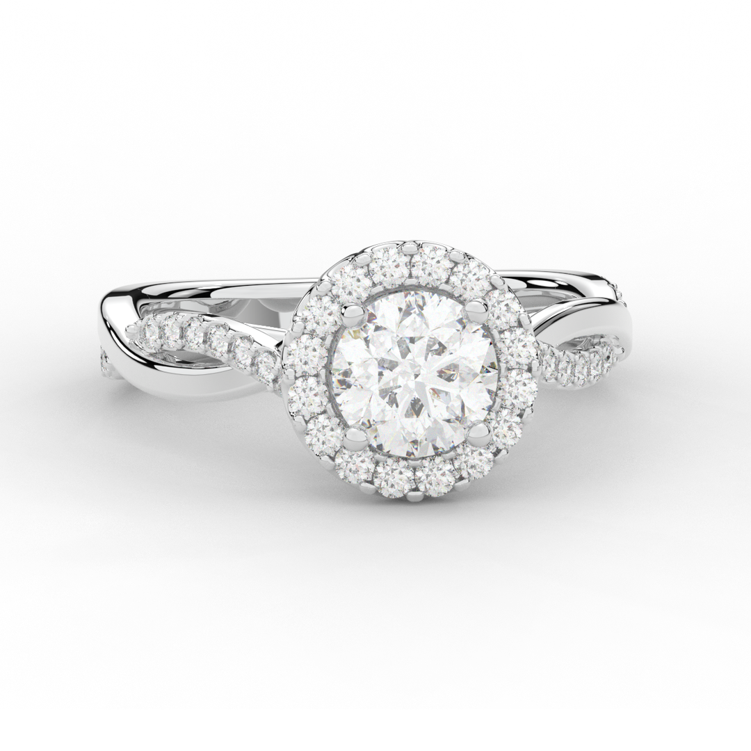 1.35CT.TW ROUND LAB DIAMOND HALO TWIST BAND ENGAGEMENT RING - Nazarelle