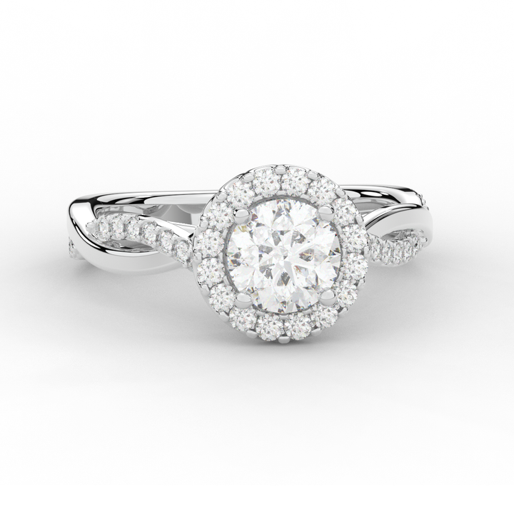 1.35CT.TW ROUND LAB DIAMOND HALO TWIST BAND ENGAGEMENT RING - Nazarelle