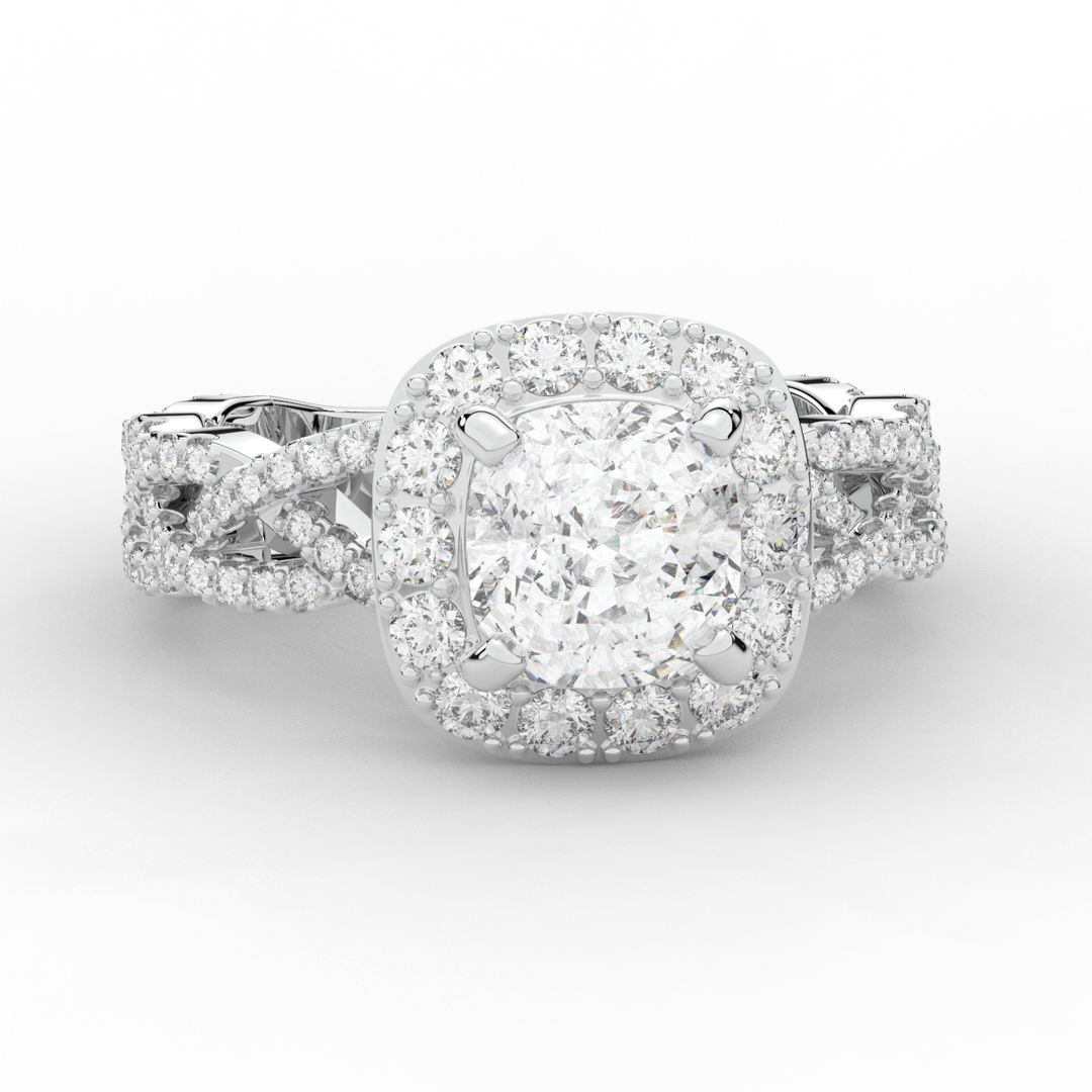2.70CT.TW CUSHION LAB DIAMOND HALO TRIPLE TWIST ENGAGEMENT RING - Nazarelle
