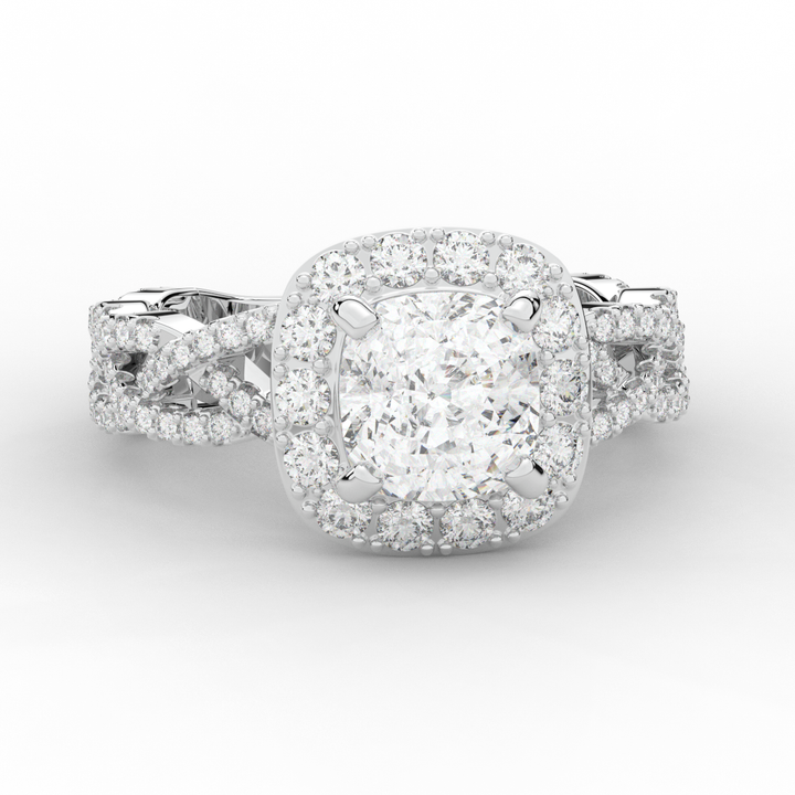 2.70CT.TW CUSHION LAB DIAMOND HALO TRIPLE TWIST ENGAGEMENT RING - Nazarelle