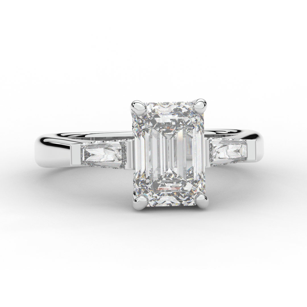3.45CT.TW EMERALD CUT LAB DIAMOND 3 STONE ENGAGEMENT RING - Nazarelle