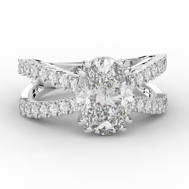3.75CT.TW OVAL LAB DIAMOND SPLIT BAND ENGAGEMENT RING - Nazarelle