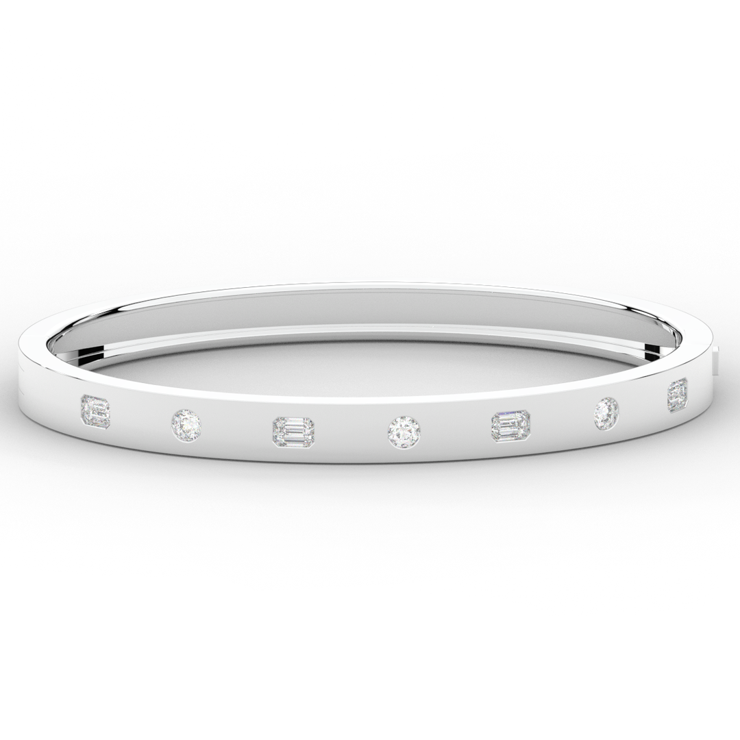 1.00CT.TW ROUND AND EMERALD CUT LAB DIAMOND BEZEL SET BANGLE - Nazarelle