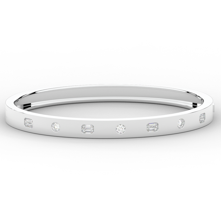 1.00CT.TW ROUND AND EMERALD CUT LAB DIAMOND BEZEL SET BANGLE - Nazarelle