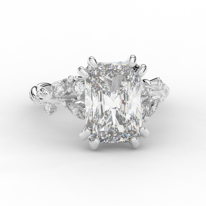 5.30CT.TW RADIANT LAB DIAMOND STYLIZED VINE AND TREE BARK FINISH ENGAGEMENT RING - Nazarelle