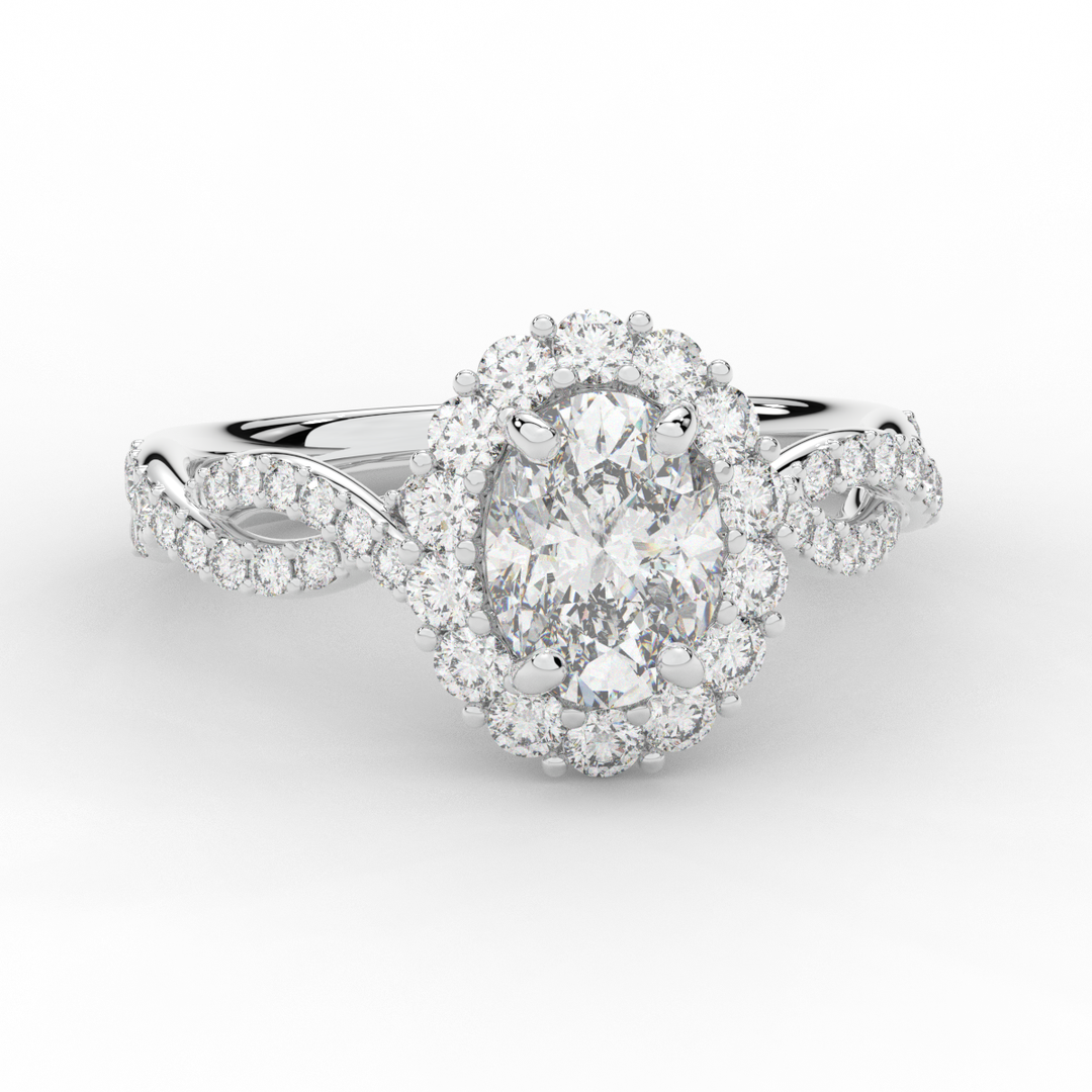 1.75CT.TW OVAL LAB DIAMOND HALO TWIST BAND ENGAGEMENT RING - Nazarelle