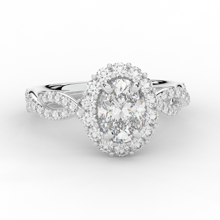 1.75CT.TW OVAL LAB DIAMOND HALO TWIST BAND ENGAGEMENT RING - Nazarelle