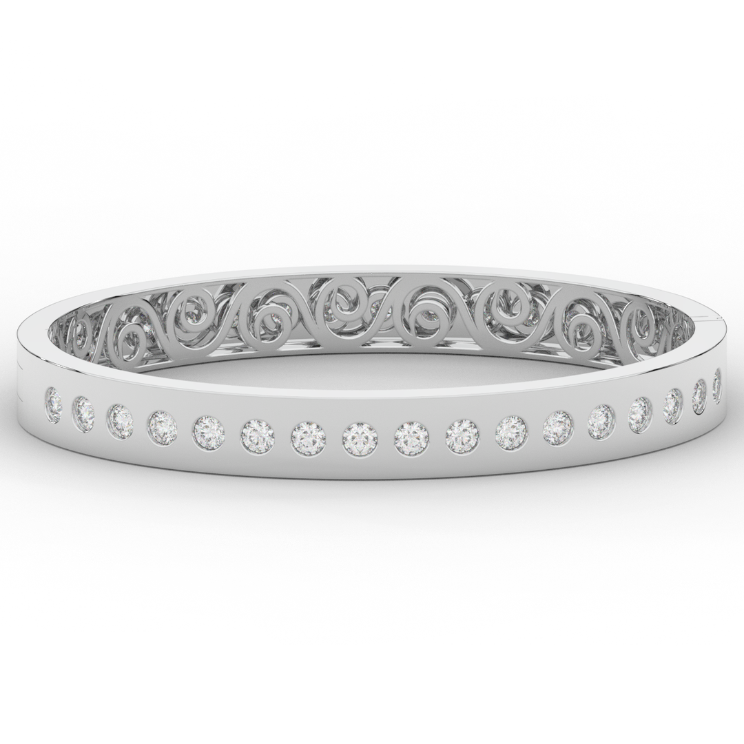 4.50CT.TW ROUND LAB DIAMOND ETERNITY BEZEL SET BANGLE - Nazarelle