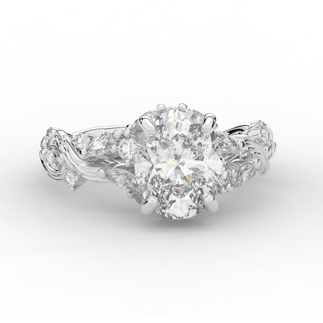 2.60CT.TW OVAL LAB DIAMOND STYLIZED VINE AND TREE BARK FINISH ENGAGEMENT RING - Nazarelle