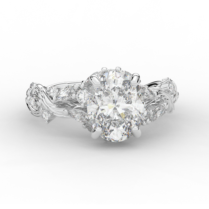 2.60CT.TW OVAL LAB DIAMOND STYLIZED VINE AND TREE BARK FINISH ENGAGEMENT RING - Nazarelle