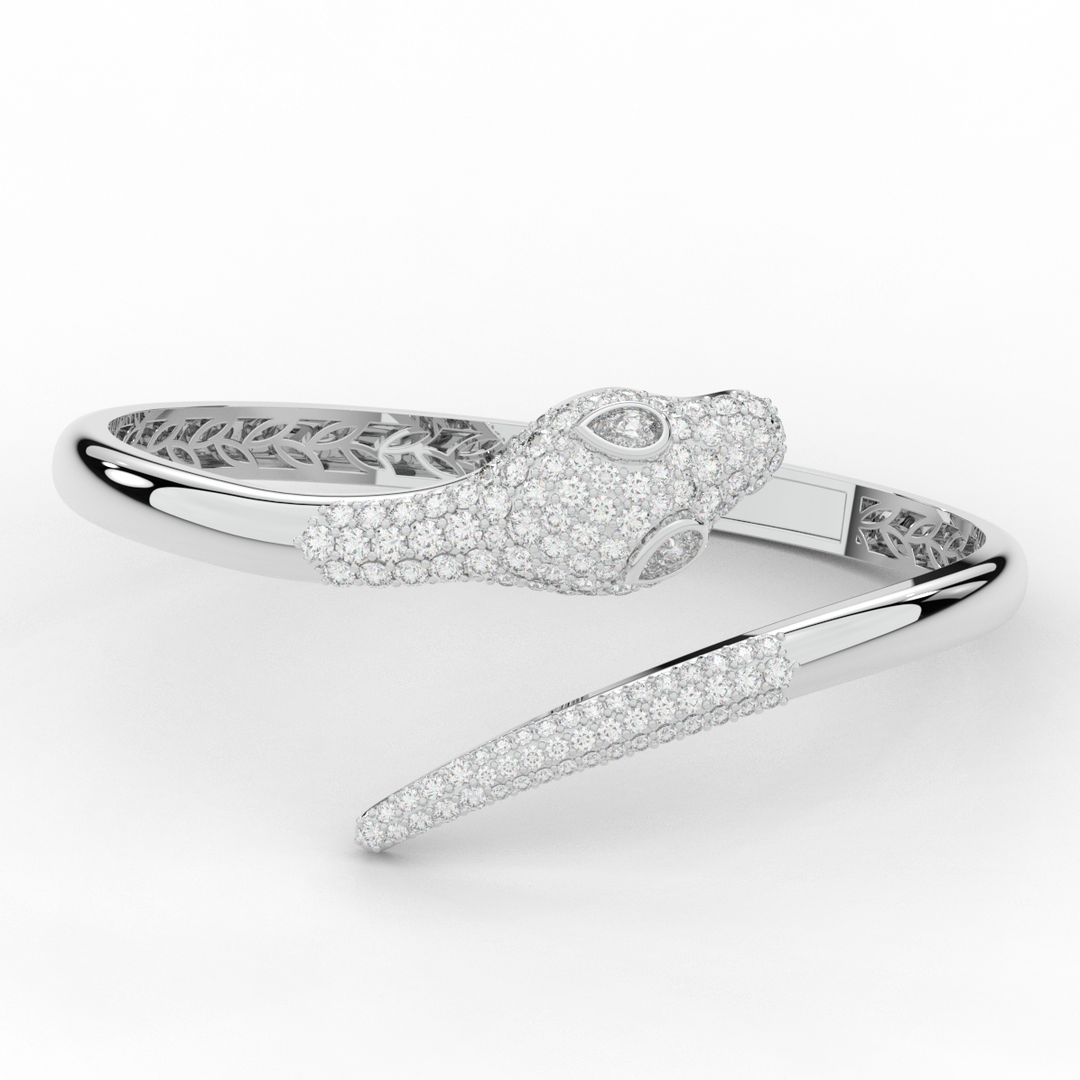 3.75CT.TW ROUND AND PEAR LAB DIAMOND SNAKE BANGLE - Nazarelle