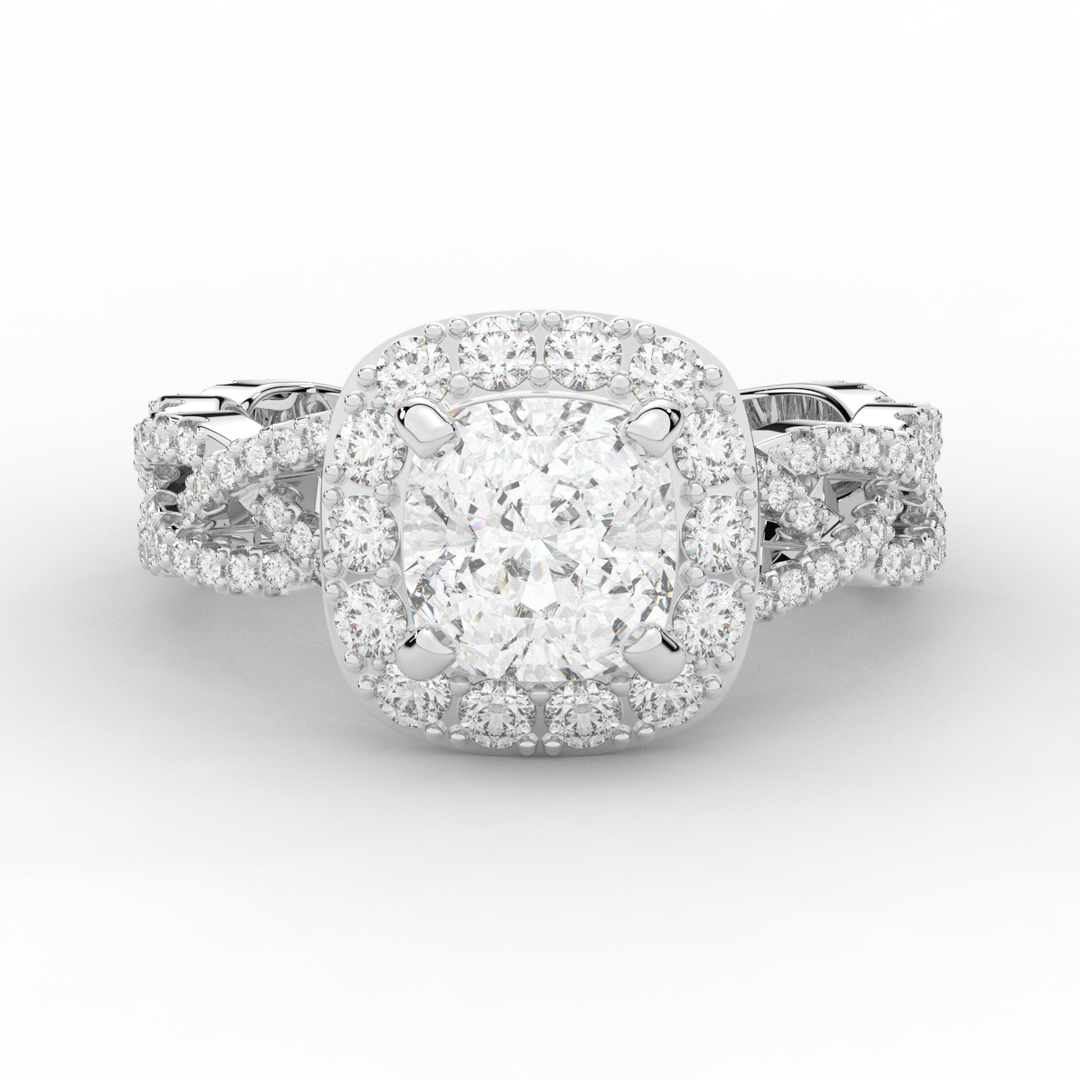 2.70CT.TW CUSHION LAB DIAMOND HALO TRIPLE TWIST ENGAGEMENT RING - Nazarelle