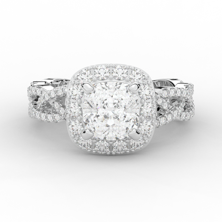 2.70CT.TW CUSHION LAB DIAMOND HALO TRIPLE TWIST ENGAGEMENT RING - Nazarelle