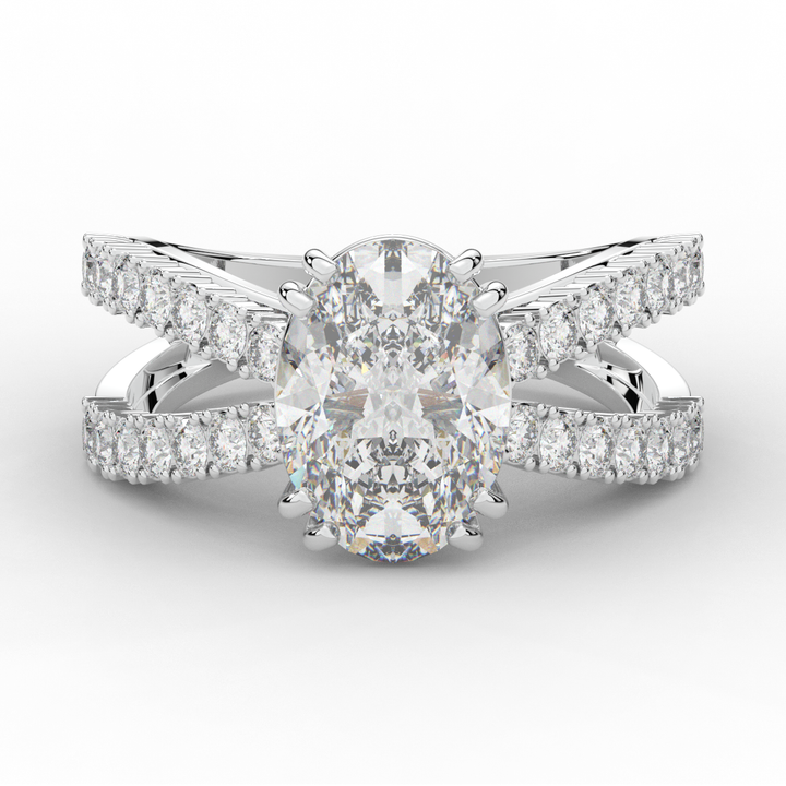 3.75CT.TW OVAL LAB DIAMOND SPLIT BAND ENGAGEMENT RING - Nazarelle